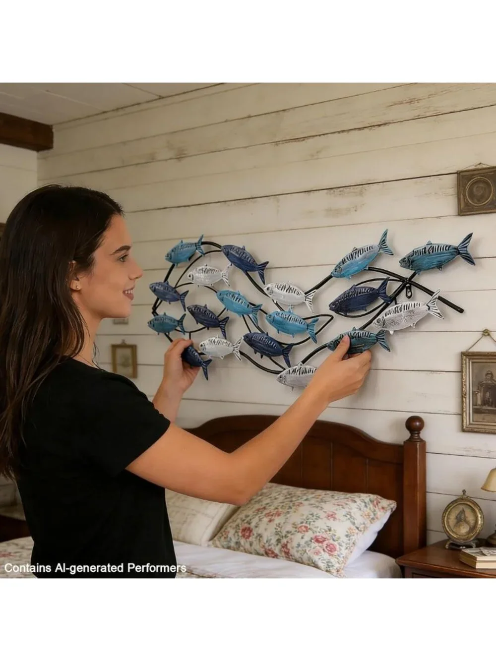 Large Nautical Metal Fish Wall Art - 3D Coastal Decor for Living Room & Beach